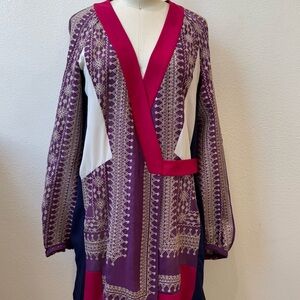 BCBG RUNWAY Embroidered Silk Wrap Tunic Dress